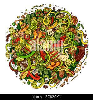 Cartoon disegni a mano doodles illustrazione latino-americana Illustrazione Vettoriale