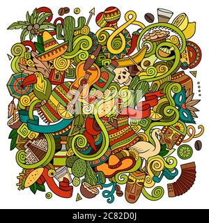 Cartoon disegni a mano doodles illustrazione latino-americana Illustrazione Vettoriale