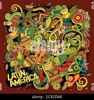 Cartoon disegni a mano doodles illustrazione latino-americana Illustrazione Vettoriale
