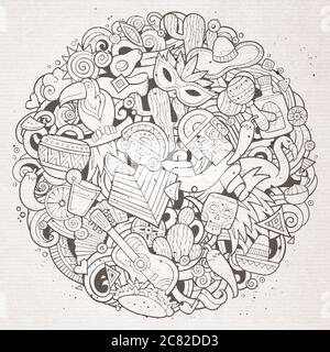 Cartoon vettore Doodle disegnata a mano illustrazione latino-americana Illustrazione Vettoriale