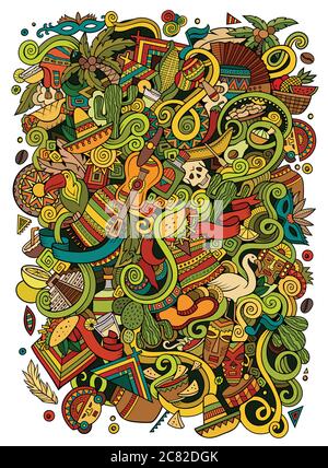 Cartoon disegni a mano doodles illustrazione latino-americana Illustrazione Vettoriale