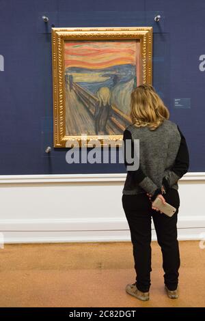 The Scream di Edvard Munch in mostra alla National Gallery di Oslo, Norvegia Foto Stock