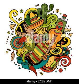 Cartoon disegni a mano doodles illustrazione latino-americana Illustrazione Vettoriale