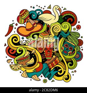 Cartoon disegni a mano doodles illustrazione latino-americana Illustrazione Vettoriale