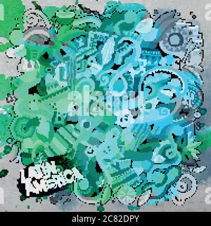 Cartoon disegni a mano doodles illustrazione latino-americana Illustrazione Vettoriale