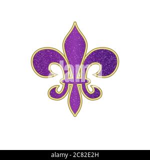 Bellissimo simbolo del giglio Fleur-de-Lis isolato su bianco. Festa di carnevale veneziano di Mardi Gras. Simbolo del giglio araldico per il carnevale della masquerade. Fiore di giglio Illustrazione Vettoriale