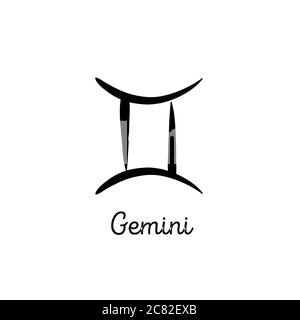 Illustrazione dello zodiaco gemini disegnata a mano. Icona gemini zodiac a linea semplice. Tatuaggio gemini zodiaco vettore simbolo. Disegno a mano del segno gemini Illustrazione Vettoriale