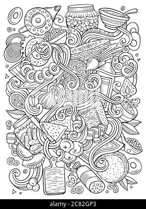 Cartoon carino doodles disegnati a mano cibo russo illustrazione Illustrazione Vettoriale