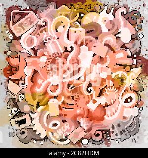 Cartoon carino doodles mano disegnata Shopping illustrazione Illustrazione Vettoriale