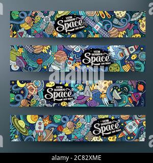 Cartoon carino doodles disegnati a mano banner spazio Illustrazione Vettoriale