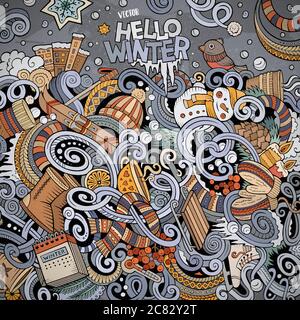 Cartoon carino doodles stagione invernale cornice design Illustrazione Vettoriale