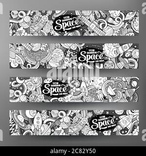 Cartoon carino doodles disegnati a mano banner spazio Illustrazione Vettoriale