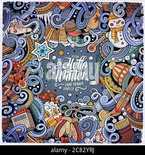 Cartoon carino doodles stagione invernale cornice design Illustrazione Vettoriale