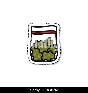 adesivo icona di marijuana bag doodle, illustrazione vettoriale Illustrazione Vettoriale
