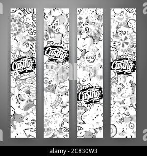 Cartoon line art vettore doodles banner casinò Illustrazione Vettoriale