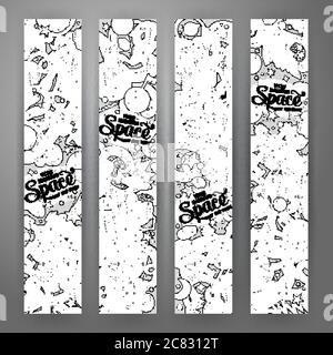 Cartoon carino doodles disegnati a mano banner spazio Illustrazione Vettoriale