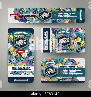 Cartoon cute linea doodles spazio corporate Identity set Illustrazione Vettoriale