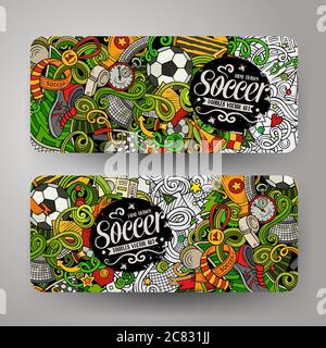 Cartoon vettore doodles Calcio banner orizzontali Illustrazione Vettoriale