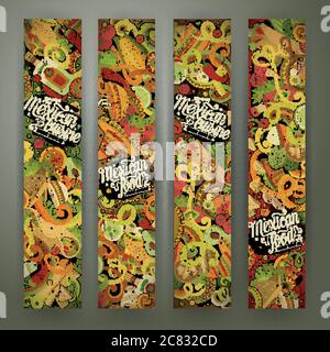 Cartoon cibo messicano doodles banner Illustrazione Vettoriale