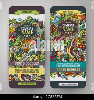 Cartoon carino vettore doodles ricci, vortici striscioni Illustrazione Vettoriale