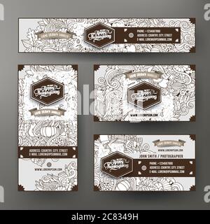 Modelli di identità aziendale con tema del Ringraziamento dei doodles Illustrazione Vettoriale