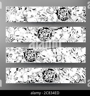Cartoon vettore mano doodles disegnati banner Sport Illustrazione Vettoriale