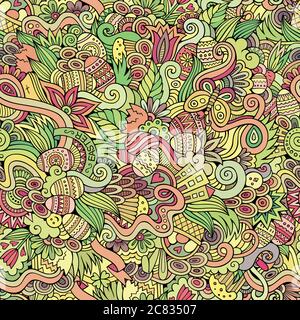 Pasqua doodles vettore modello senza giunture Illustrazione Vettoriale