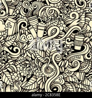 Fumetti Doodles disegnati a mano sul tema dello stile del caffè Illustrazione Vettoriale