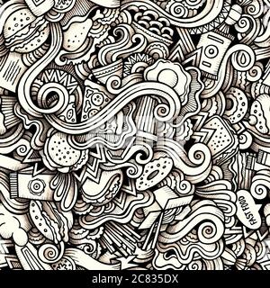 Fumetti disegnati a mano doodles sul tema dello stile di fast food Illustrazione Vettoriale