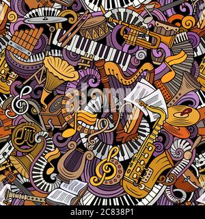 Cartoon carino doodles musica classica senza cuciture pattern Illustrazione Vettoriale