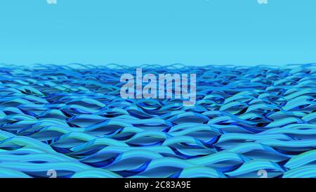 Astratto 3D Ocean, design minimalista con nastri ondulati blu. Rendering 3D digitale. Foto Stock