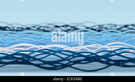 Linee orizzontali blu, bianche, turchesi e ondulate. Sfondo minimalista concetto astratto. Rendering 3D digitale. Foto Stock