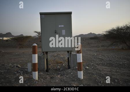 Muscat Electricity Distribution Company. Casa di distribuzione elettrica. Sala elettrica al jifnain - Muscat, Oman - 10-05-2020. Foto Stock