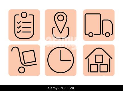 Semplice servizio di consegna per la Logistic Company. Icone delle linee dell'illustrazione vettoriale. EPS 10. Illustrazione Vettoriale