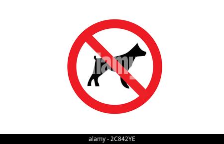 Nessun cane divieto segno traffico simbolo vettore cane cerchio rosso Illustrazione Vettoriale