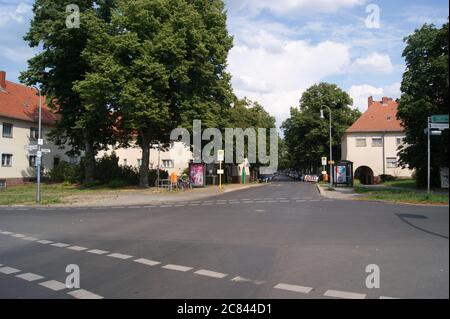 Straßenkreuzung Tortweg Ecke Finkenkruger Weg in der zwischen 1914 und 1917 nach den Entwürfen des Architekten Paul Schmitthenner errichtete Gartenstad Foto Stock