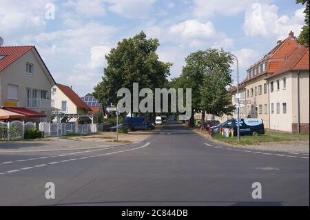 Straßenkreuzung Tortweg Ecke Finkenkruger Weg in der zwischen 1914 und 1917 nach den Entwürfen des Architekten Paul Schmitthenner errichtete Gartenstad Foto Stock