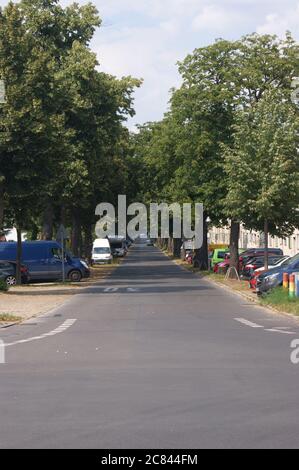 Straßenkreuzung Tortweg Ecke Finkenkruger Weg in der zwischen 1914 und 1917 nach den Entwürfen des Architekten Paul Schmitthenner errichtete Gartenstad Foto Stock