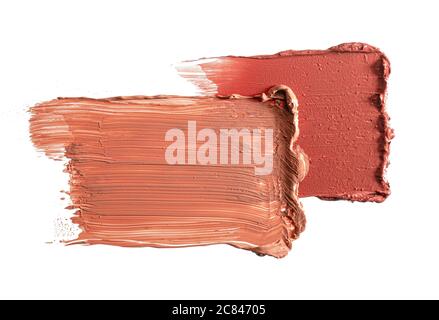 Set di campioni di macchie per rossetto su sfondo bianco Foto Stock