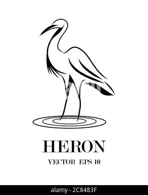 Line art vettore logo di airone che è in piedi. Illustrazione Vettoriale