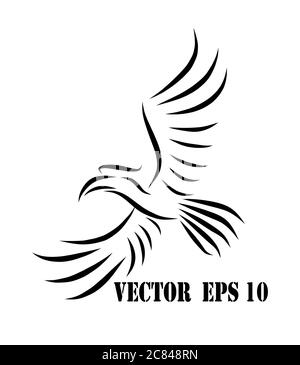 Line art vettore logo della hornbill che sta volando. Illustrazione Vettoriale