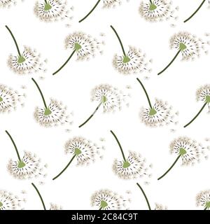 Seme di dente di leone volante motivo senza giunture, grande design per tessuto, carta da parati, sfondo. Trama ripetuta vettoriale. Illustrazione Vettoriale