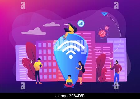 Illustrazione vettoriale del concetto di hotspot wi-fi pubblico Illustrazione Vettoriale