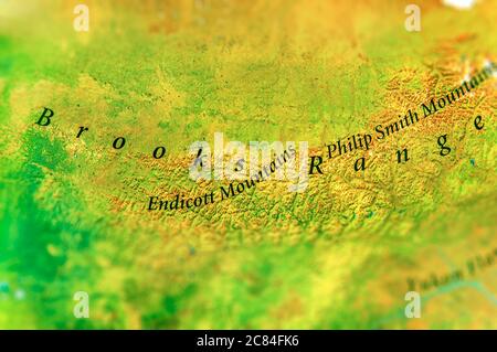 Mappa geografica di Bruks Range Foto Stock