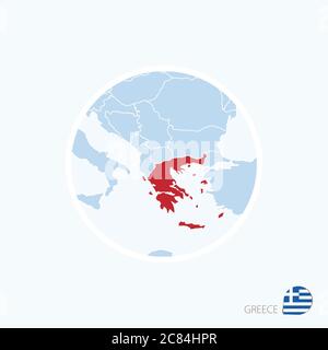 Icona della mappa della Grecia. Mappa blu dell'Europa con la Grecia evidenziata in rosso. Illustrazione vettoriale. Illustrazione Vettoriale