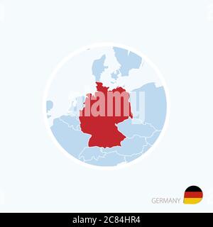 Icona della mappa della Germania. Mappa blu dell'Europa con la Germania evidenziata in rosso. Illustrazione vettoriale. Illustrazione Vettoriale