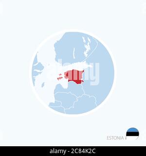 Icona mappa di Estonia. Mappa blu dell'Europa con l'Estonia evidenziata in rosso. Illustrazione vettoriale. Illustrazione Vettoriale