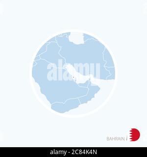 Icona mappa del Bahrain. Mappa blu del Medio Oriente con il Bahrein evidenziato in rosso. Illustrazione vettoriale. Illustrazione Vettoriale