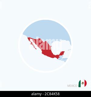 Icona della mappa del Messico. Mappa blu del Nord America con Messico evidenziato in rosso. Illustrazione vettoriale. Illustrazione Vettoriale