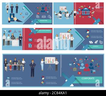 Set di modelli di banner aziendali. Team building. Progetti sviluppo azienda info grafico Illustrazione Vettoriale
